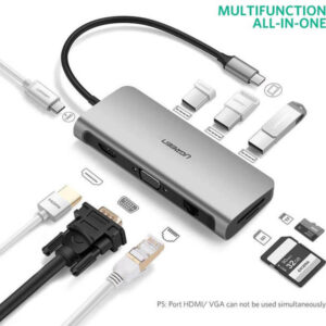 UGREEN 9in1 UGREEN USB-C PD to 4Kx2K HDMI VGA RJ45 3x USB 3.0 SD TF Card - 40873