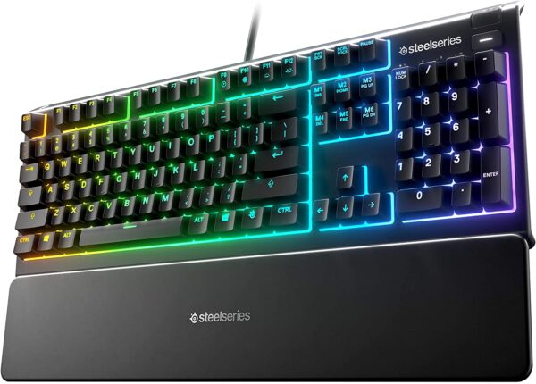 Steelseries apex 3 RGB Gaming Keyboard 10zone RGB Illumination ip32 Water Resistant  Premium Magnetic Wrist Rest Whisper Quiet Gaming Switch renewed