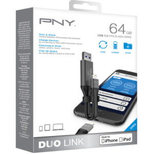 PNY DUO LINK USB 3.0 OTG 64GB Flash Drive for iPhone & iPad #P-FDI64GLA02GC-RB